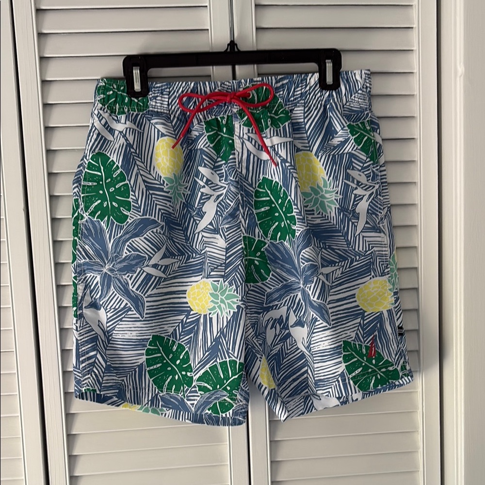 Nautica Blue and Green Swim Trunks Tropical Design